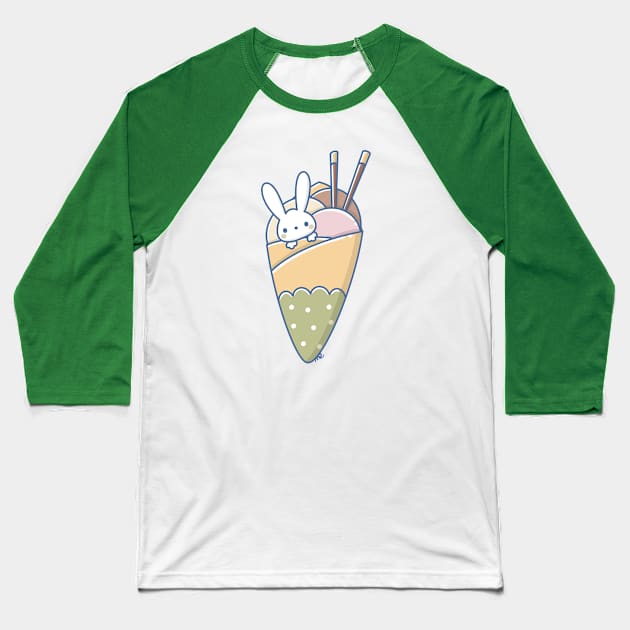 Kawaii Bunny on Crepe Baseball T-Shirt by Sugar Bubbles 